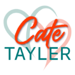 cate tayler romance logo with poppy red and teal heart